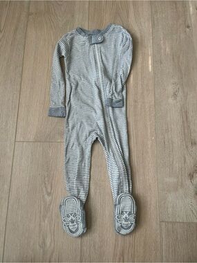 Burt's Bees Baby Gray & White Striped Footed One-Piece